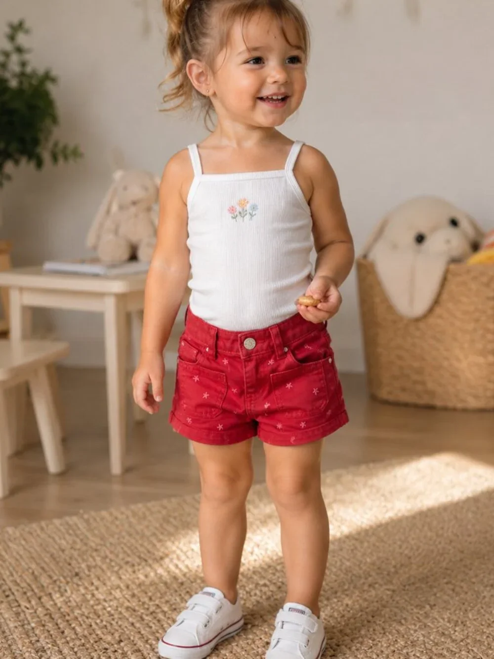 Cat & Jack Toddler Mid Rise Adjustable Waist Shorts Red Stars Size 2T & 3T NWT